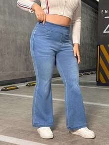 Flexra Plus Size Women Casual Versatile Washed Knit Pants - Light Wash - View 6