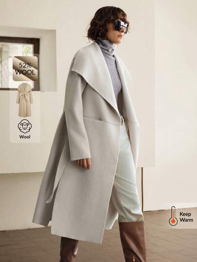 Ontre 2025新款超大羊毛混纺翻领长袖夹克，杏色，现代都市风格，商务休闲，通勤，日常穿着，秋季