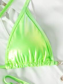 Swim Basics Summer Beach Halter Neon Bikini Set Two-Piece Bikini Set - Lime Green - View 4
