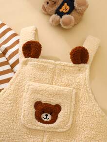 SHEIN Toddler Boys Cute Bear Jumpsuit Long Pants + Long Sleeve T-Shirt Set, Back To School Outfit For Autumn/Winter - Apricot - View 6