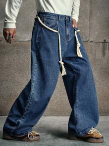 AXEPEAK Men's Washed Loose Casual Drawstring Pants, And Stylish - Blue - View 3