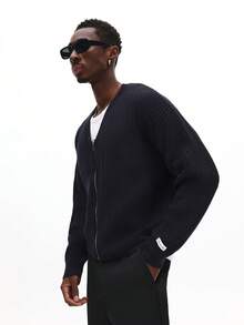 SUMWON Cárdigan de punto acanalado con cierre de cremallera, pieza de superposición para otoño e invierno - azul real - Ver 3