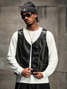 AXEPEAK Men's Fashionable Versatile Vest - Black - View 5