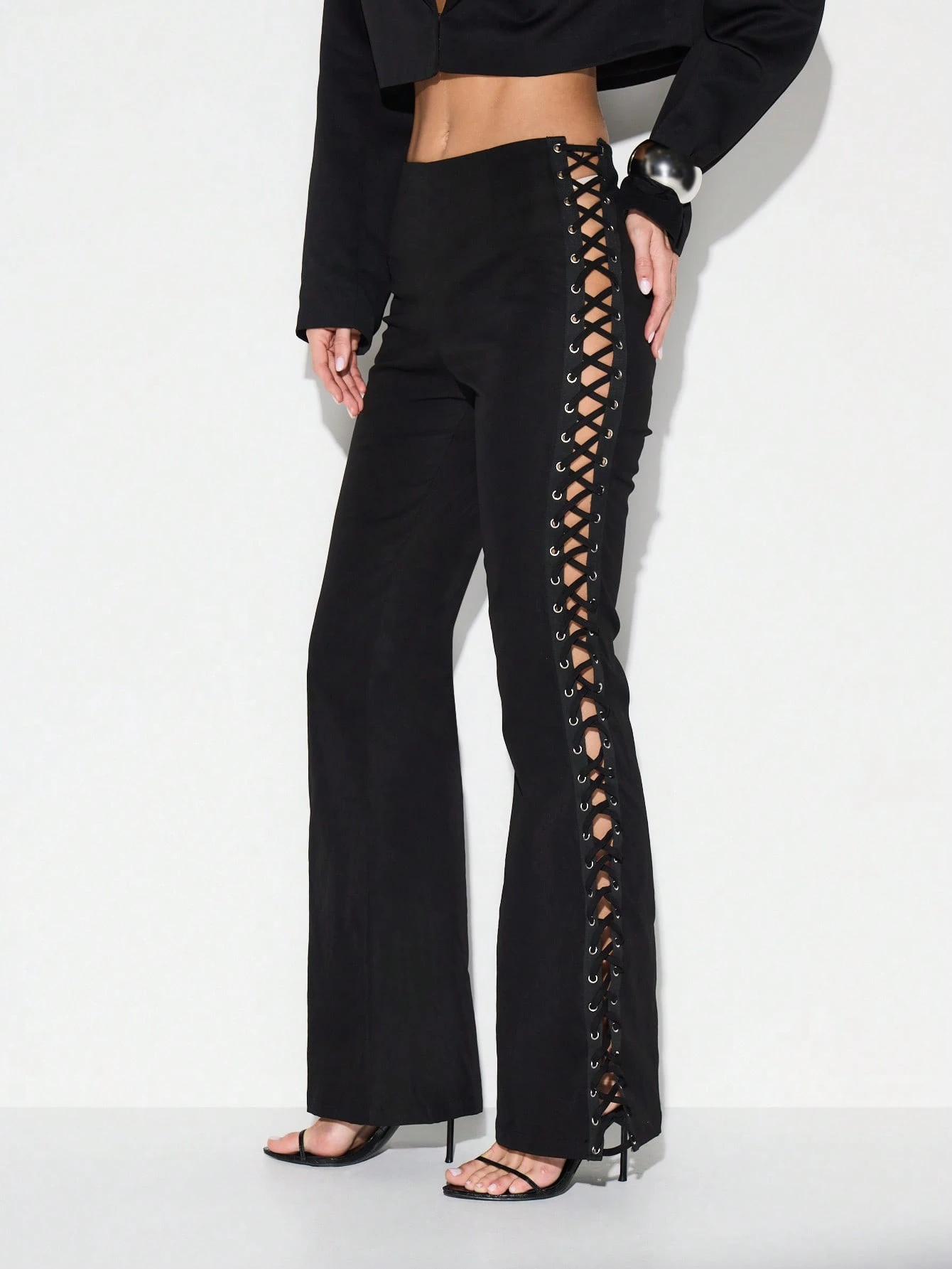 KIZN High Waisted Lace Up Flare Pants