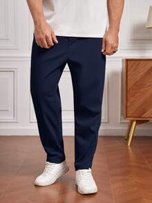 EASEVO Plus Size Men's Solid Color Pocket Tapered Casual Pants - Blue - View 3