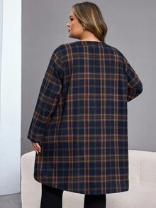 SHEIN CURVE+ 特大秋季女式前扣长袖格子休闲迷你连衣裙 - 彩色 - 查看 2