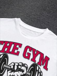 Manfinity Dauomo Summer New Simple Versatile Men Round Neck T-Shirt, Casual Outerwear, Barbell Print Design Short Sleeve T-Shirt, Suitable For Sports, Outdoor, Daily Wear, Comfortable, Essential For Men In Summer - White - View 4