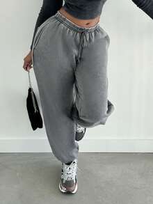 Alexandranx Washed Drawstring Waist Joggers Spring Vacation Casual Airport Summer Active Graduation, Teacher Outfits For Women, Back To School Fall, Autumn, Winter Christmas - Dark Grey - View 4