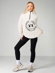 Missguided x Playboy Sherpa Funnel Neck Zip Sweatshirt With Logo Print For Cold Weather - White - View 4