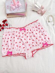 PetitDoll 1pc Eyebrow Girl Cherry Striped Pink Bow Series Panties