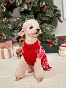 PETSIN 1pc Christmas Pet Cat Dog Universal Green Diamond Grid Elk Snowflake Cute Pattern Jacquard Knitted Elastic Comfortable Dog Christmas Sweater