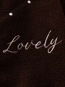 Conjunto de ropa para recién nacido, pijama suave de felpa, pelele con bordado en inglés lindo, mono de manga larga con pies y gorro adorable con orejas de oso, set de 2 piezas, ropa casual para el hogar para otoño/invierno - Café integral - Ver 7