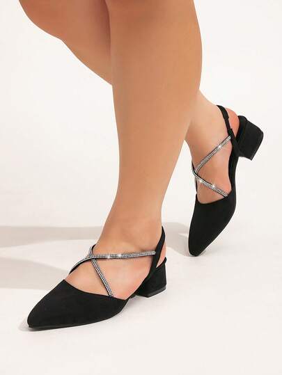 CUCCOO CURVES Plus Size Women's Pointed Toe High Heel Shoes, Fashionable Elastic Rhinestone Design, Elegant Ladies High Heels