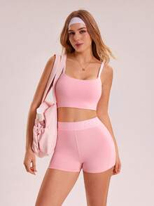 Sovereign Charm 女士撞色休闲健身运动吊带背心 - 粉色 - 查看 3