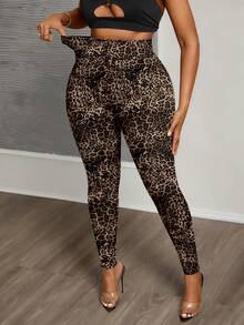 Slaydiva 大码女式休闲豹纹全宽图案紧身裤，适合春秋季节、街头风格、Y2K - 彩色 - 查看 3