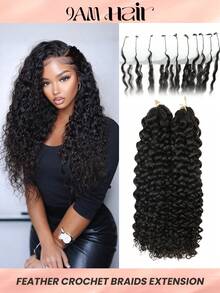 Boho Braids 1 PC Water Wave Narural Black Crochet Human Hair Extensions Knotless Pre-Seperated Feather Human Hair Black 18-24 Inch 100G - SNatural - View 1