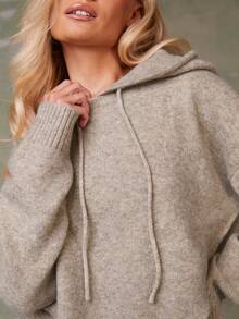 Athîral 女式纯色落肩长袖抽绳连帽毛衣和针织裤休闲两件套，秋冬 - 彩色 - 查看 4