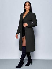 SOLERSUN Winter Women's Elegant Sexy New Year's Party Christmas Winter Jacket Warm Long Nizi Blazer Professional Commuting Waist Fit Winter Jacket Thanksgiving Women's Clothing Mid-Length Coat - Black - View 4