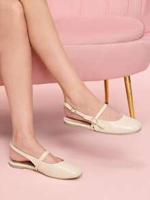 CUCCOO DOLLMOD 杏色 PU 玛丽珍平底鞋，带扣带，时尚可爱，适合女孩，舒适