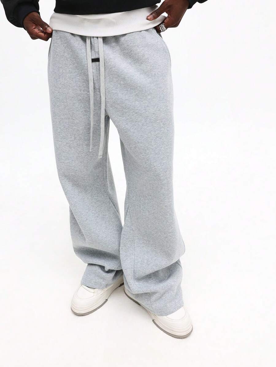SUMWON Essential Flare Fit Joggers 束腰阔腿裤，侧边口袋设计，休闲舒适，纯色款 - 灰色 - 查看 1