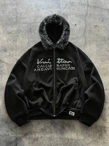 NEON BLANC 男士时尚串珠连帽卫衣，带人造毛领，适合秋冬季 - 黑色 - 查看 1