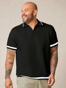 EASEVO 大码休闲日常针织 Polo 衫，适合夏季 - 黑色 - 查看 3