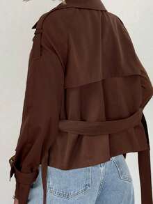 Siren Gaze 秋冬女式纽扣系腰风衣 - 棕色 - 查看 7