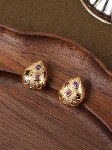 Glisma 18K镀金女士耳环套装，西式珠宝，复古风格，宝石镶嵌，适合秋冬季节，送给妈妈/女士/女孩/母亲，高端品质，性感/优雅，适合夏季/海滩/舞会等场合，多层设计，宝石镶嵌，串珠/水晶点缀，魅力十足/粗犷风格 - 金色 - 查看 1