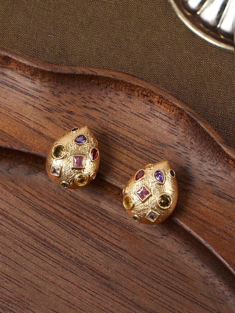 Glisma 18K镀金女士耳环套装，西式珠宝，复古风格，宝石镶嵌，适合秋冬季节，送给妈妈/女士/女孩/母亲，高端品质，性感/优雅，适合夏季/海滩/舞会等场合，多层设计，宝石镶嵌，串珠/水晶点缀，魅力十足/粗犷风格 - 金色 - 查看 1