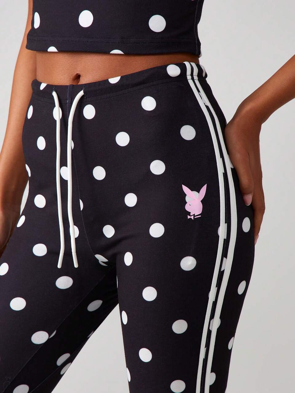 Missguided x Playboy Polka Dot Capri Leggings With Side Stripe Detail And Pink Bunny Logo