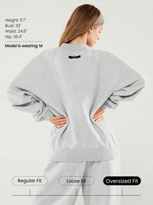 GLOWMODE Áo nỉ dày dặn, ấm áp, chất liệu lông cừu cao cấp, kiểu dáng rộng rãi, khóa kéo nửa thân, thích hợp cho mùa thu đông, hoạt động ngoài trời, mặc hàng ngày. - Xám - Xem 2