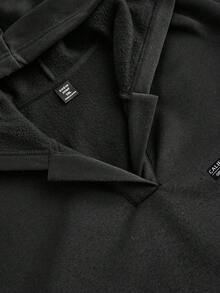 SHEIN EZwear 休闲简约日常通勤百搭黑色刺绣Logo宽松长袖卫衣，带口袋，舒适耐穿，适合秋冬季节穿着。 - 黑色 - 查看 7