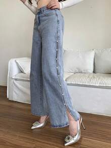 DAZY Women's Casual Distressed Wide Leg Jeans