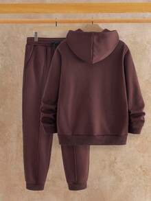 Manfinity VCAY Men's Casual Embossed Hoodie Set - Coffee Brown - View 3