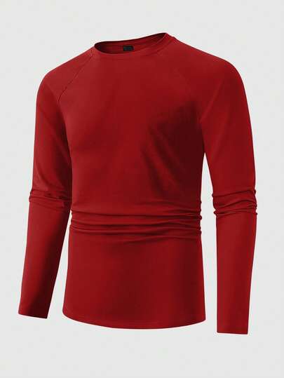 Manfinity Homme Plus Size Men's Solid Color Crew Neck Raglan Long Sleeve Casual T-Shirt