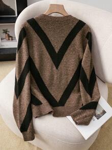 EMERY ROSE 2024 Autumn Winter New Arrival Geometric Striped Pullover Sweater,Long Sleeve Tops Knit Pullover Fall Outfit