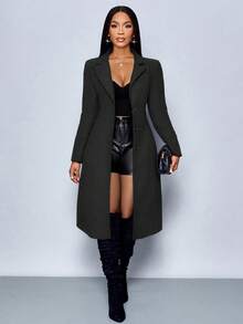 SOLERSUN Winter Women's Elegant Sexy New Year's Party Christmas Winter Jacket Warm Long Nizi Blazer Professional Commuting Waist Fit Winter Jacket Thanksgiving Women's Clothing Mid-Length Coat - Black - View 1