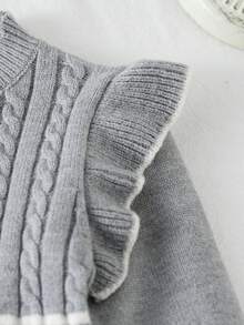Vestido de suéter de manga larga con cuello con volantes y cuerda trenzada para niñas bebés, cómodo para otoño/invierno, color albaricoque, de moda y versátil para uso diario, en casa, al aire libre, viajes - Gris - Ver 4