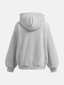 SHEIN Teen Girls' Light Gray Casual Loose Fit Hoodie Sweatshirt, Minimalist Style For Leisure And Workout
