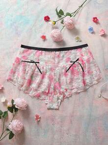 SHEIN Quần lót ren hoa họa tiết nơ cỡ lớn thời trang cho nữ - Hồng - Xem 6