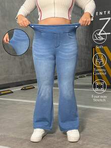 Flexra Plus Size Women Casual Versatile Washed Knit Pants - Light Wash - View 1