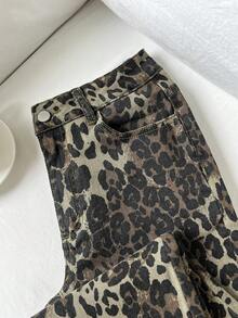 Elamini 女式休闲时尚街头豹纹喇叭牛仔裤 - 彩色 - 查看 5