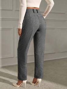 EURMUSE 大码女式条纹简约直筒裤，休闲日常穿着 - 黑色 - 查看 2