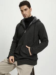 Manfinity CityGents Men's Mid-Length Hooded Knit Cardigan With Thermal Lining, Fall/Winter