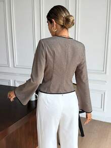 Serisse Blusa de moda con cuello en V, manga larga, cintura fruncida y bajo asimétrico para mujer - Albaricoque - Ver 2