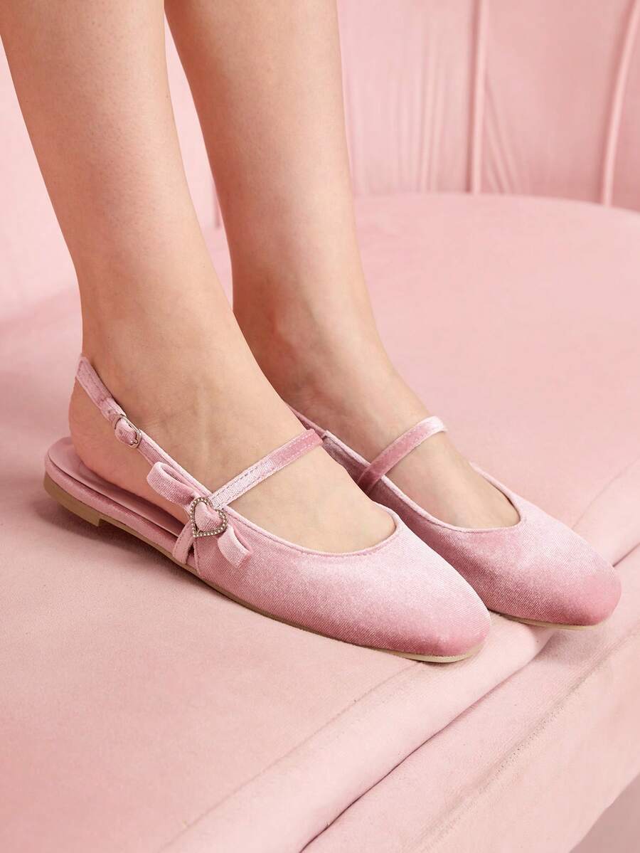 CUCCOO DOLLMOD 女士莲藕粉色丝绒搭扣时尚可爱舒适平底鞋 - 藕粉色 - 查看 1