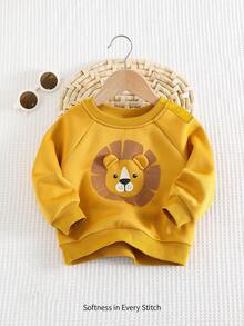 Cozy Pixies Newborn Baby Loose Casual Minimalist Comfortable Round Neck Long Sleeve Lion Graphic Sweatshirt Cozy Fall & Winter Styles Long Sleeve Topcozy Fall & Winter Styles
