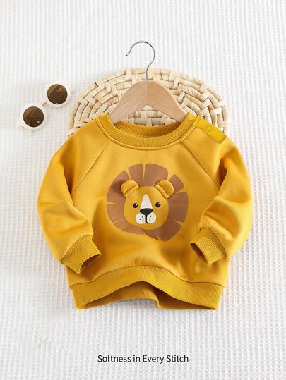 Cozy Pixies Neugeborenen Baby lässiges, minimalistisches, bequemes Sweatshirt mit Rundhalsausschnitt, Langarm und Löwen-Grafik