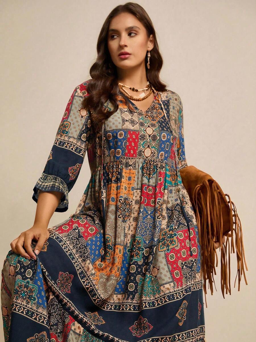 SHEIN LUNE 大码秋冬连衣裙 女装返校季 大码女装万圣节服装 秋季商务休闲女装 曲线女装 复古女装 返校季女装 秋季女装 复古风格女装 飘逸连衣裙 舒适秋冬女装 长款连衣裙 超长连衣裙