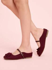 CUCCOO DOLLMOD Women's Fashion Sweet Cute Hollow Delicate Bow Mule Flat Shoes - Red - View 5